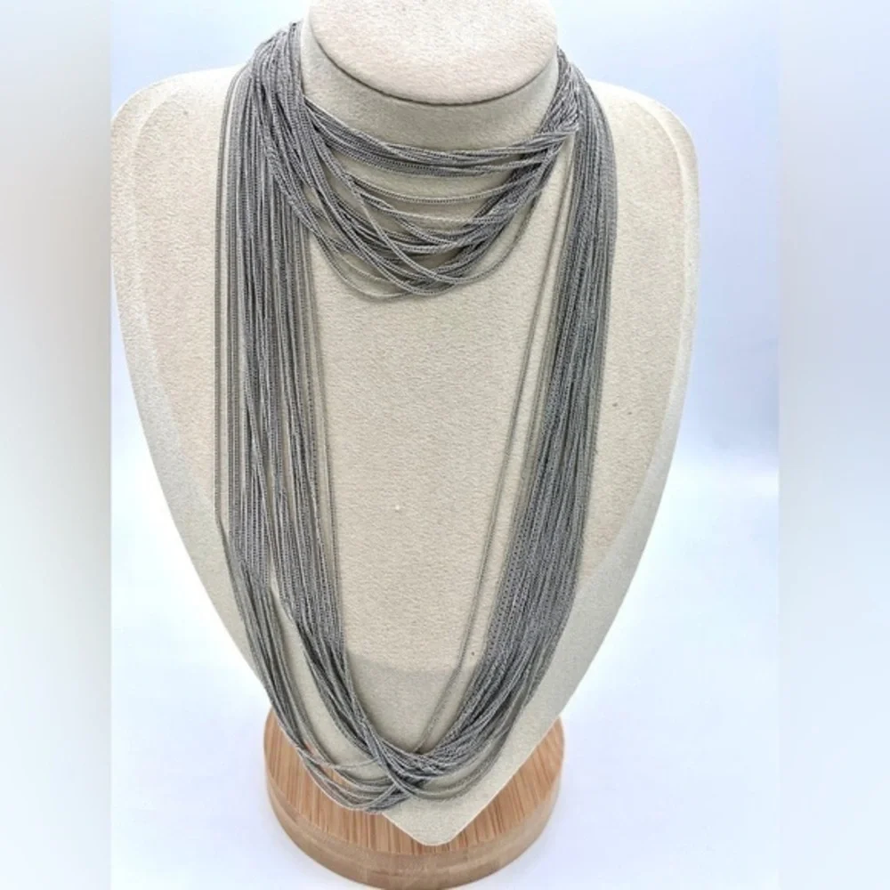 Vintaj Cowgirl Elegant Silver Multi-Strand Layered Necklace – 20”